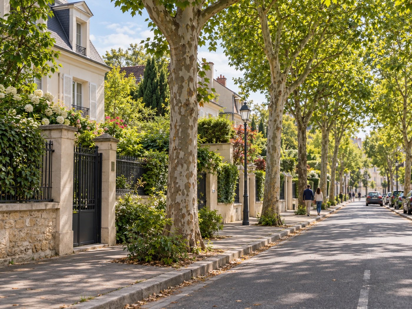 Rue arborée d’un quartier résidentiel de l’ouest parisien